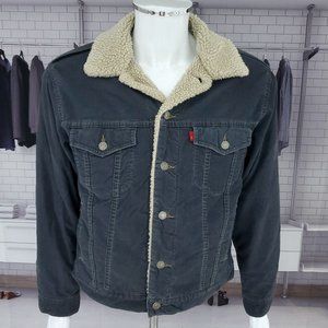 Retro LEVIS Corduroy JACKET Sherpa Fur Dark Blue TRUCKER Coat Sz Medium